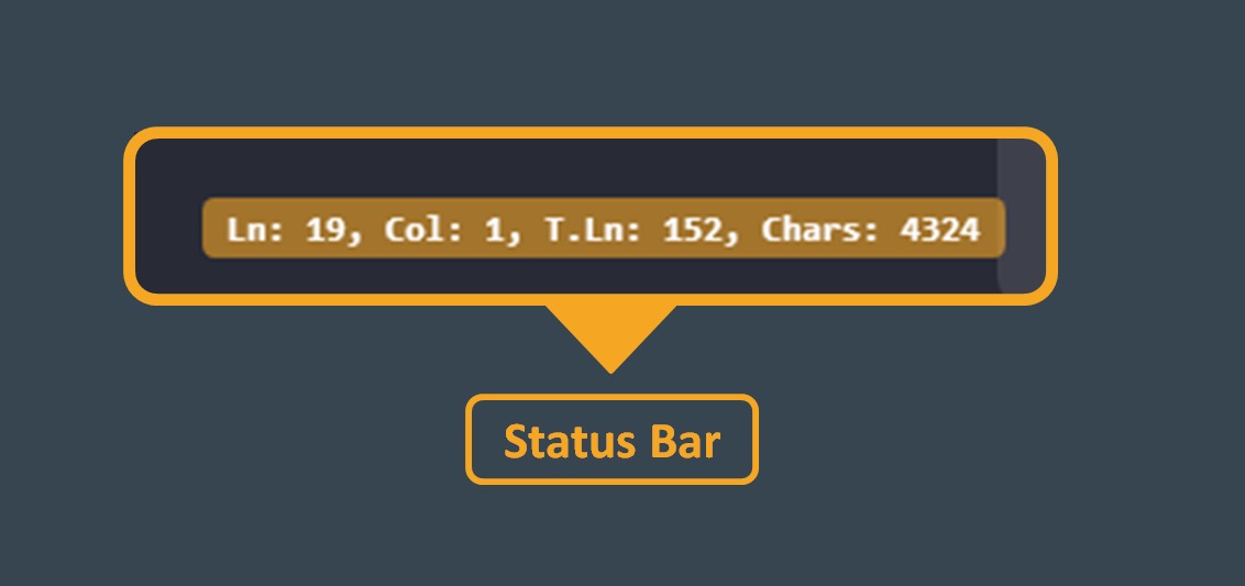 Editor status bar showing cursor position, total lines, and total characters.
